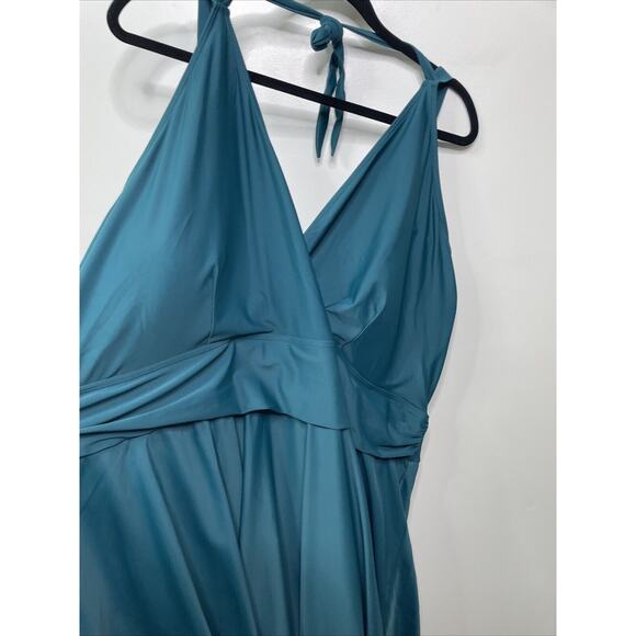 BloomChic 30 Swim Dress Bathing Suit Turquois Halter Top Adjustable Strap NWT - Picture 3 of 12